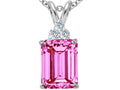 Tommaso Design Emerald Cut 8x6mm Created Pink Sapphire Pendant Necklace