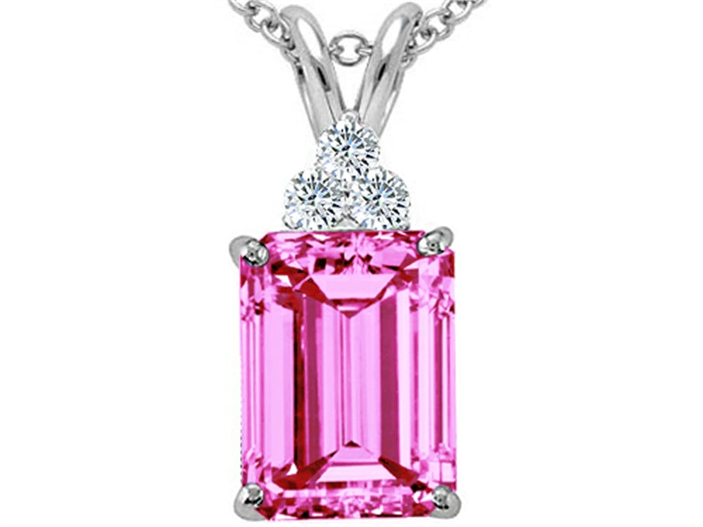 Tommaso Design Emerald Cut 8x6mm Created Pink Sapphire Pendant Necklace