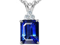 Tommaso Design Emerald Cut 8x6mm Created Blue Sapphire Pendant Necklace