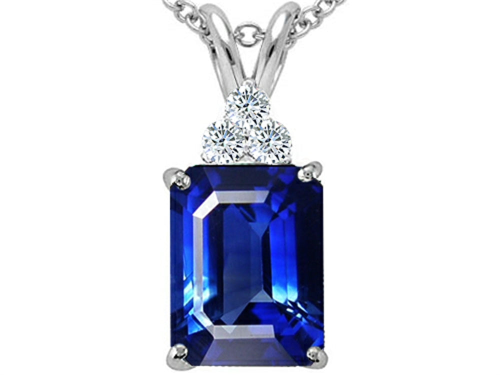 Tommaso Design Emerald Cut 8x6mm Created Blue Sapphire Pendant Necklace