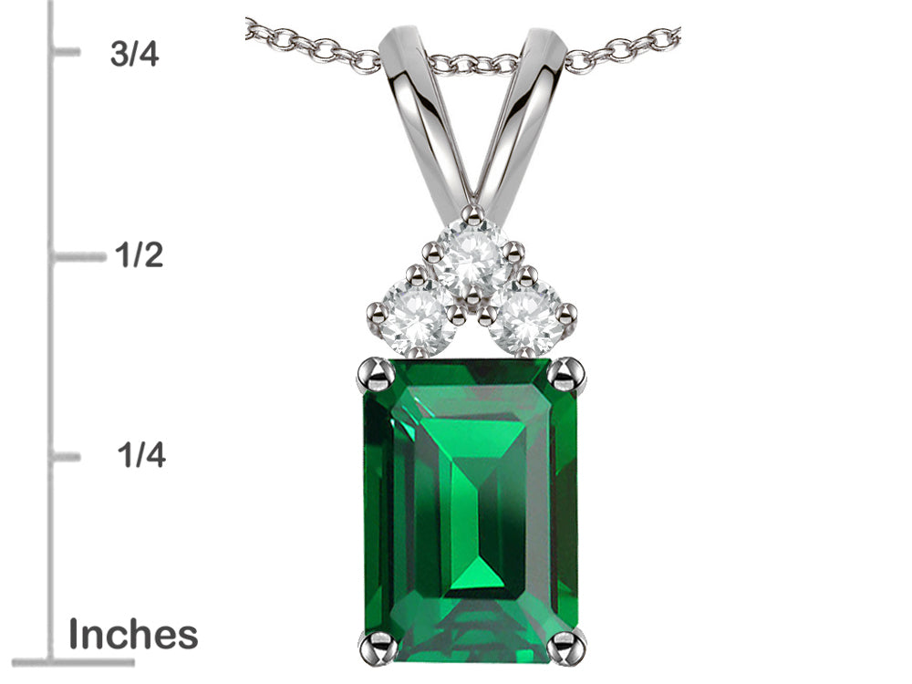 Star K Classic Emerald Octagon Cut 8x6mm Simulated Emerald Rabbit Ear Pendant Necklace