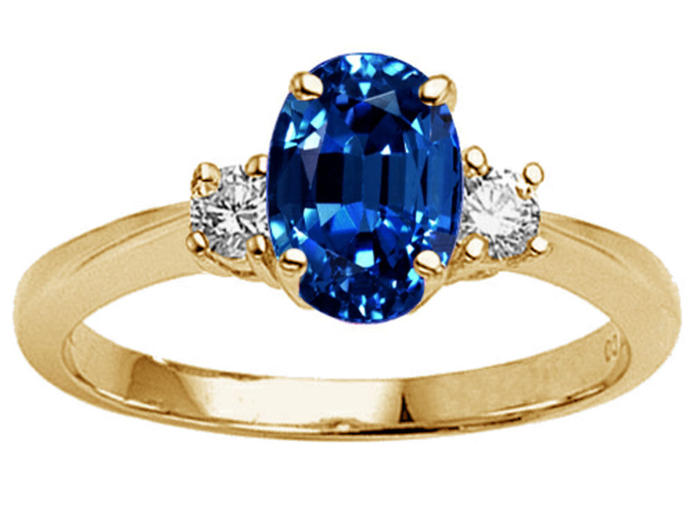 Tommaso Design Oval 9x7 mm Created Blue Sapphire Engagement Ring