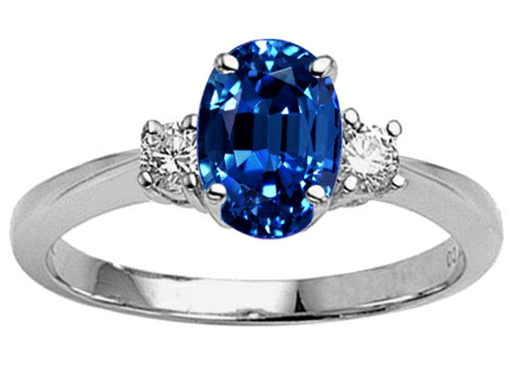 Tommaso Design Oval 9x7 mm Created Blue Sapphire Engagement Ring
