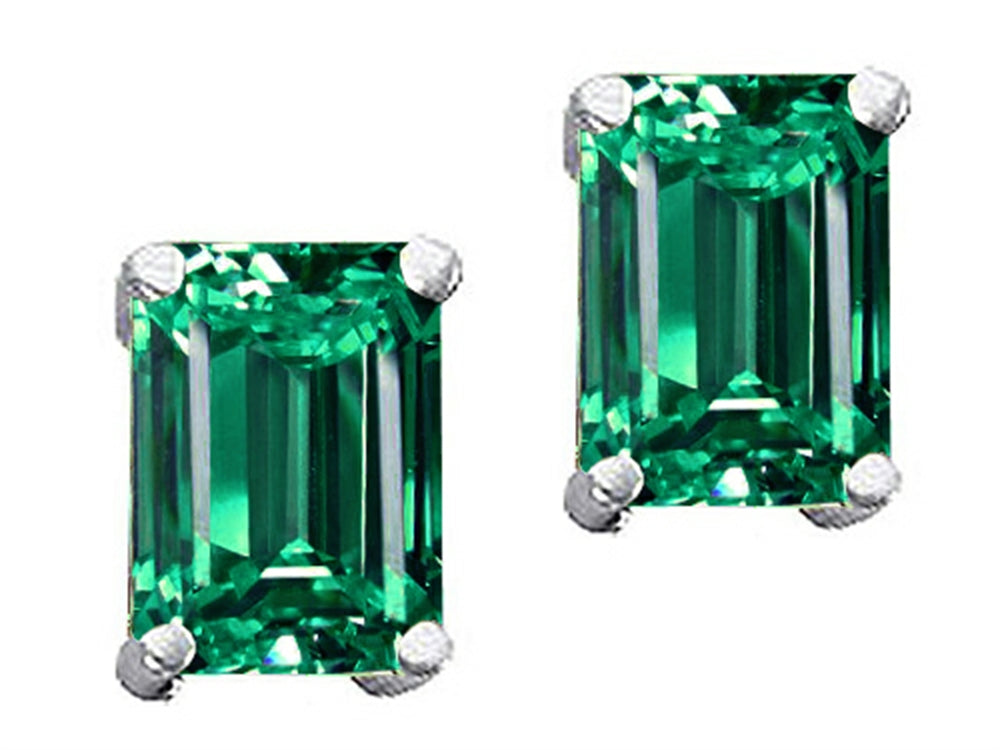 Tommaso Design Emerald Cut 8x6mm Simulated Emerald Earrings Studs