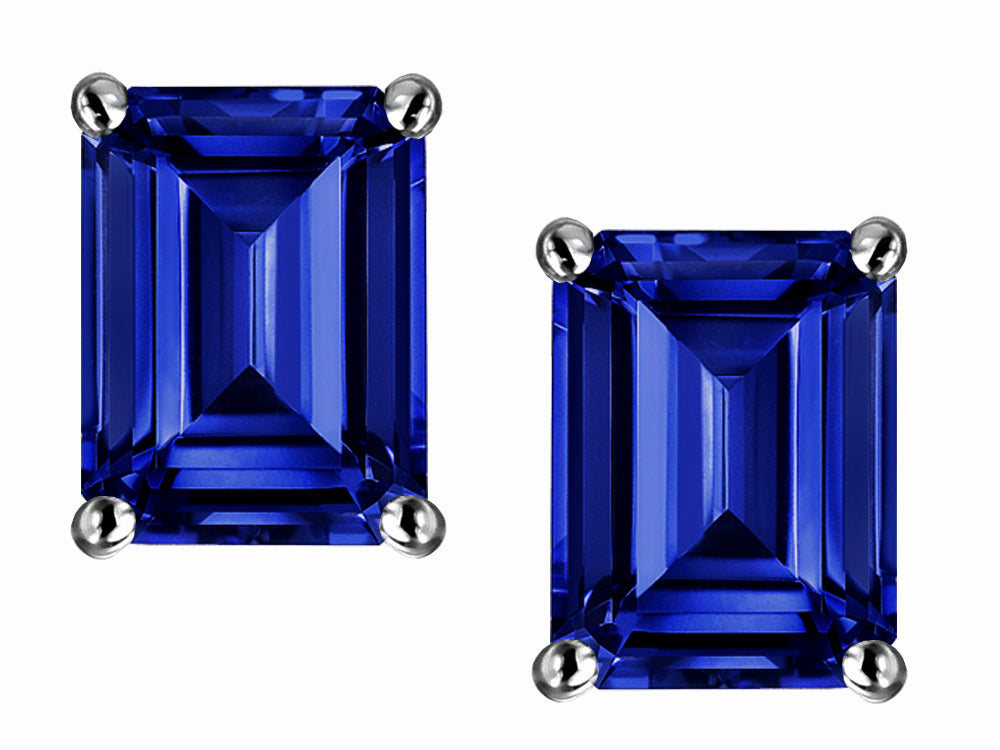 Star K Emerald Cut 8x6mm Created Sapphire Earrings Studs