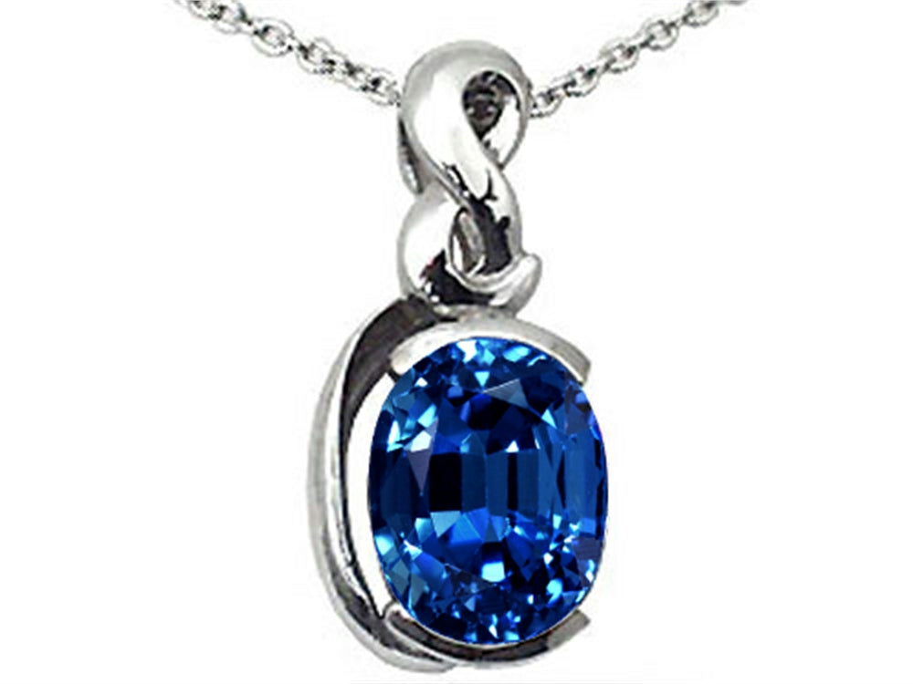 Tommaso Design Oval 9x7mm Created Blue Sapphire Pendant Necklace