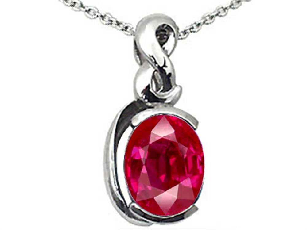 Tommaso Design Oval 9x7mm Created Ruby Pendant Necklace