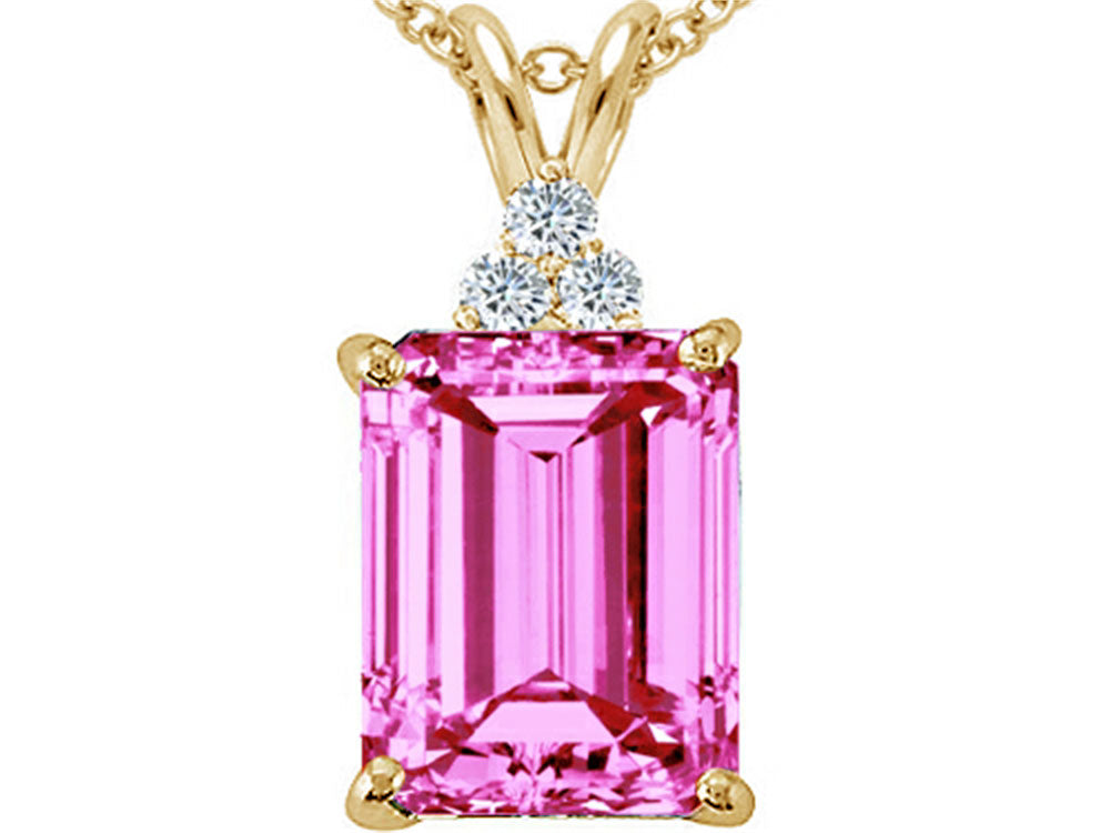 Tommaso Design™ Emerald Cut 10x8mm Created Pink Sapphire Pendant Necklace