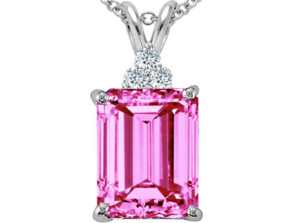 Tommaso Design™ Emerald Cut 10x8mm Created Pink Sapphire Pendant Necklace