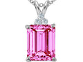 Tommaso Design Emerald Cut 10x8mm Created Pink Sapphire Pendant Necklace