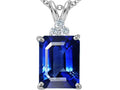 Tommaso Design Emerald Cut 10x8mm Created Blue Sapphire Pendant Necklace