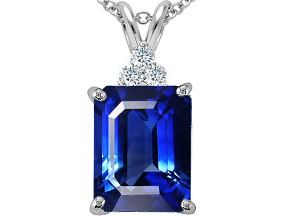 Tommaso Design Emerald Cut 10x8mm Created Blue Sapphire Pendant Necklace