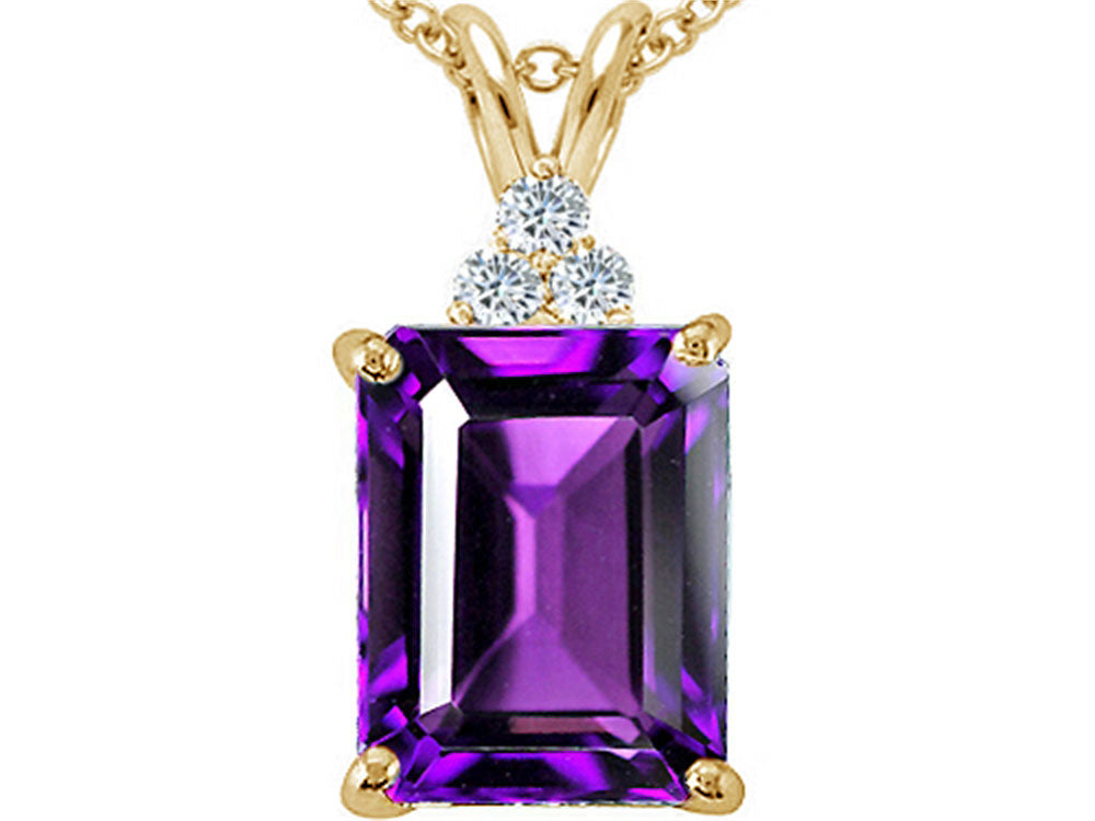 Tommaso Design Emerald Cut 10x8 mm Genuine Amethyst Pendant Necklace