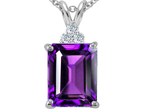 Tommaso Design Emerald Cut 10x8 mm Genuine Amethyst Pendant Necklace
