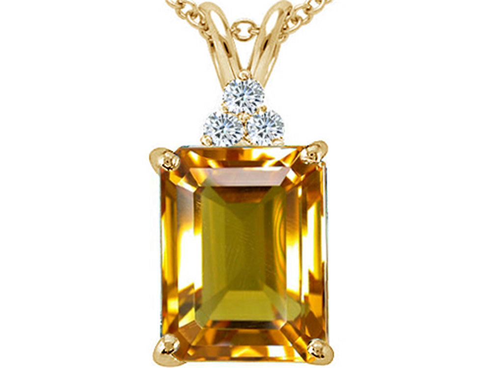 Tommaso Design Emerald Cut 10x8 mm Genuine Citrine Pendant Necklace
