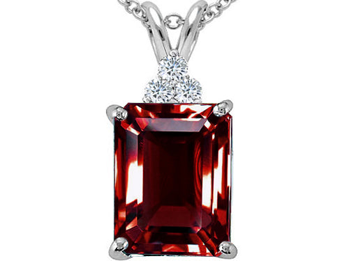 Tommaso Design Emerald Cut 10x8 mm Genuine Garnet Pendant Necklace