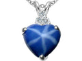 Tommaso Design Heart Shape 8mm Created Star Sapphire and Genuine Diamond Heart Pendant Necklace