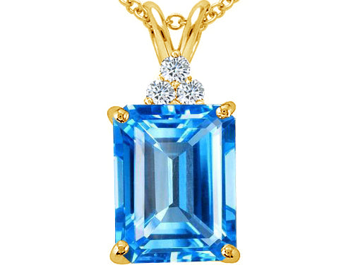 Tommaso Design Emerald Cut 10x8mm Genuine Blue Topaz Pendant Necklace
