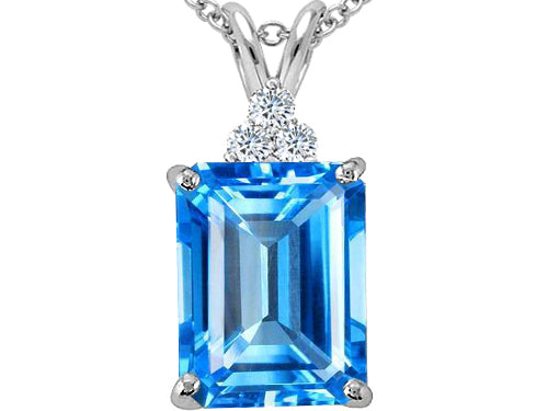 Tommaso Design Emerald Cut 10x8mm Genuine Blue Topaz Pendant Necklace