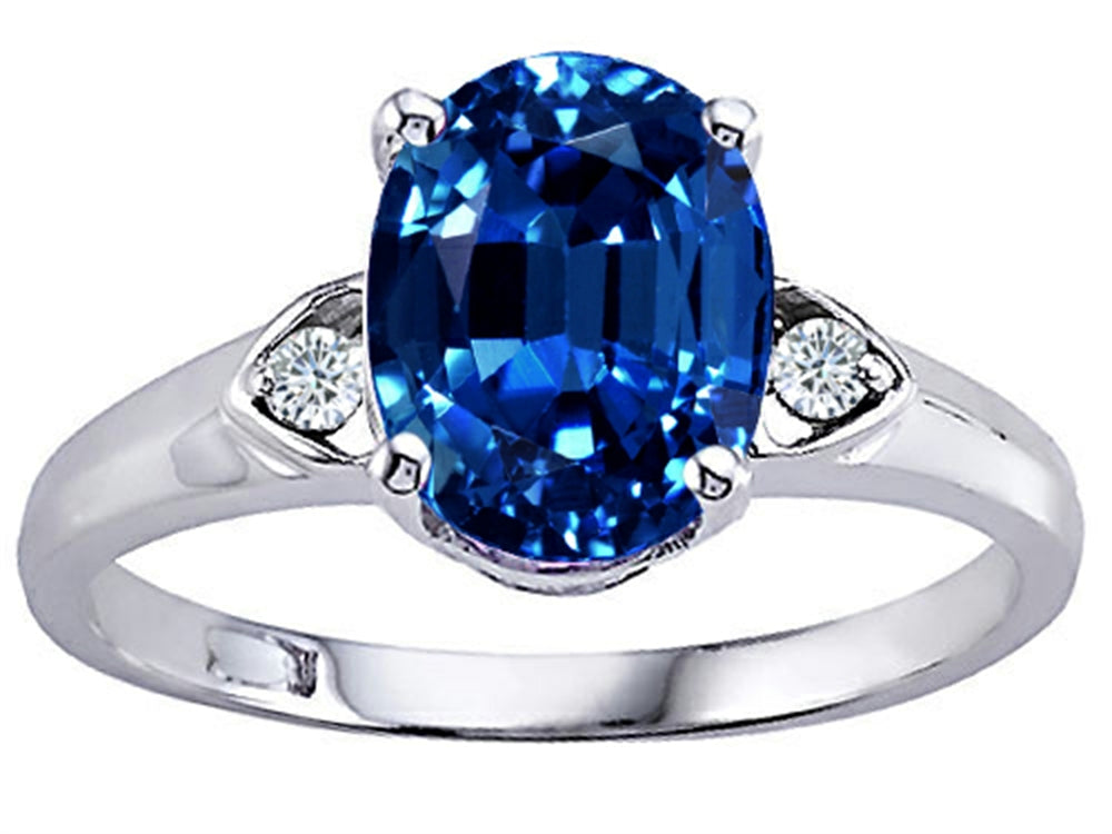Tommaso Design Oval 9x7mm Created Blue Sapphire Ring