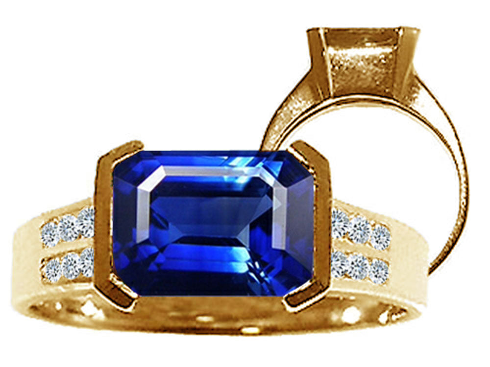 Tommaso Design Octagon Cut 9x7mm Created Blue Sapphire Ring