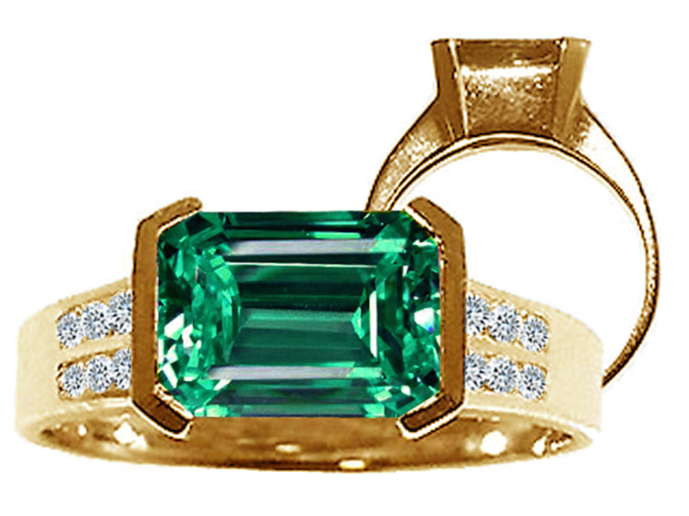 Tommaso Design Octagon cut 9x7mm Simulated Emerald Ring