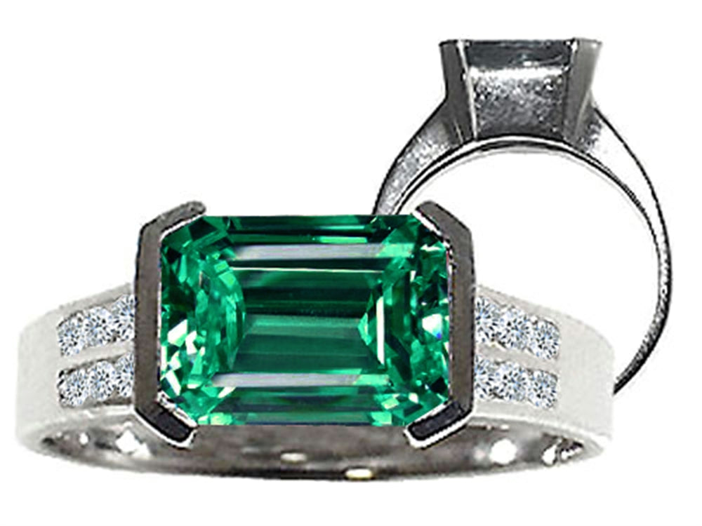 Tommaso Design Octagon cut 9x7mm Simulated Emerald Ring