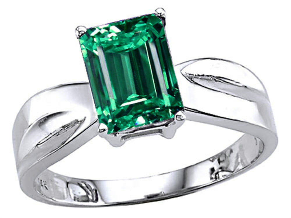 Tommaso Design Emerald Cut 8x6mm Simulated Emerald Solitaire Ring