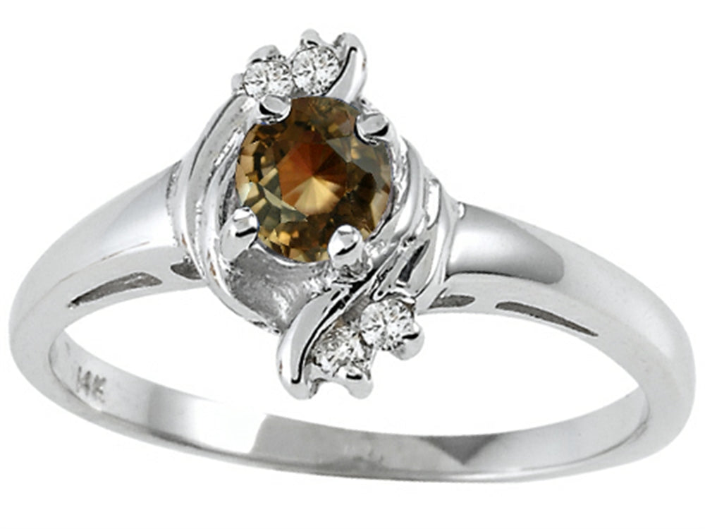 Tommaso Design Round 4mm Genuine Smoky Quartz Ring