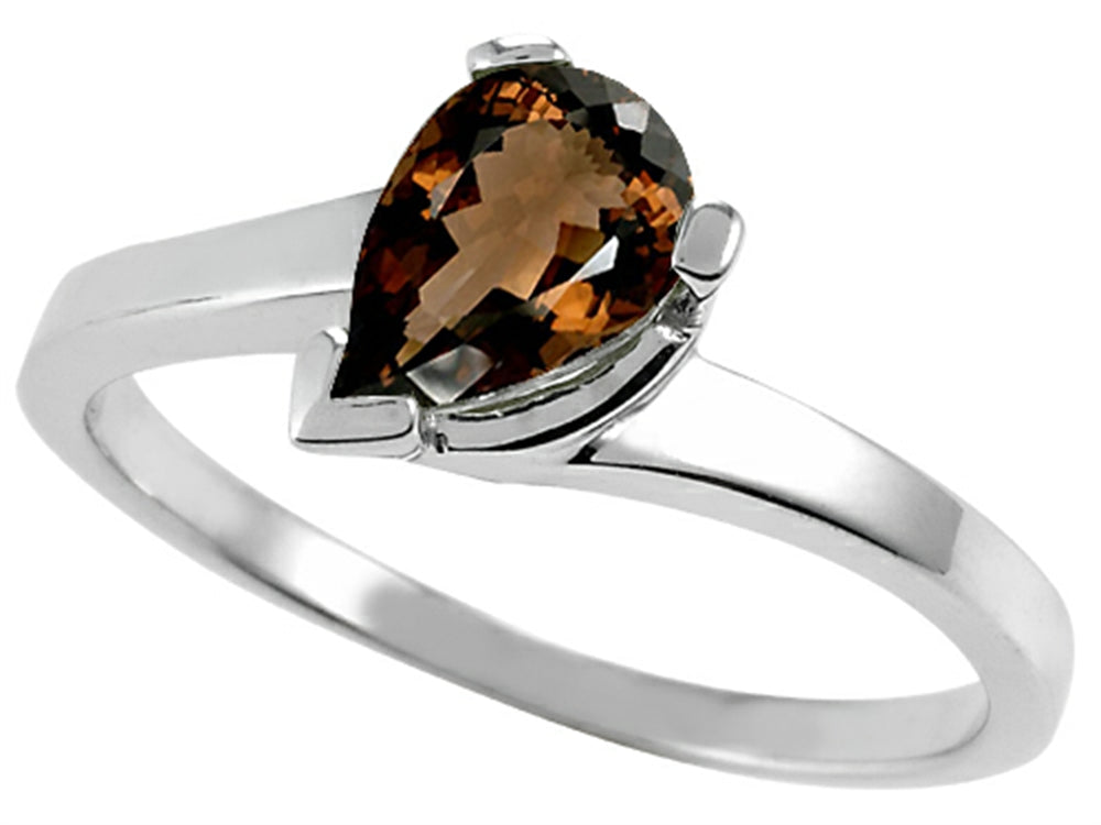 Tommaso Design Pear Shape 7x5mm Genuine Smoky Quartz Ring