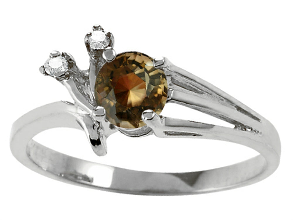 Tommaso Design Round 5mm Genuine Smoky Quartz Ring