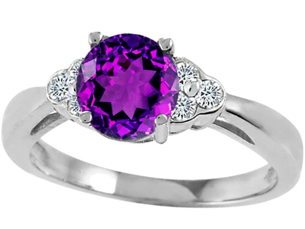 Tommaso Design Genuine Amethyst Round 6mm Engagement Ring