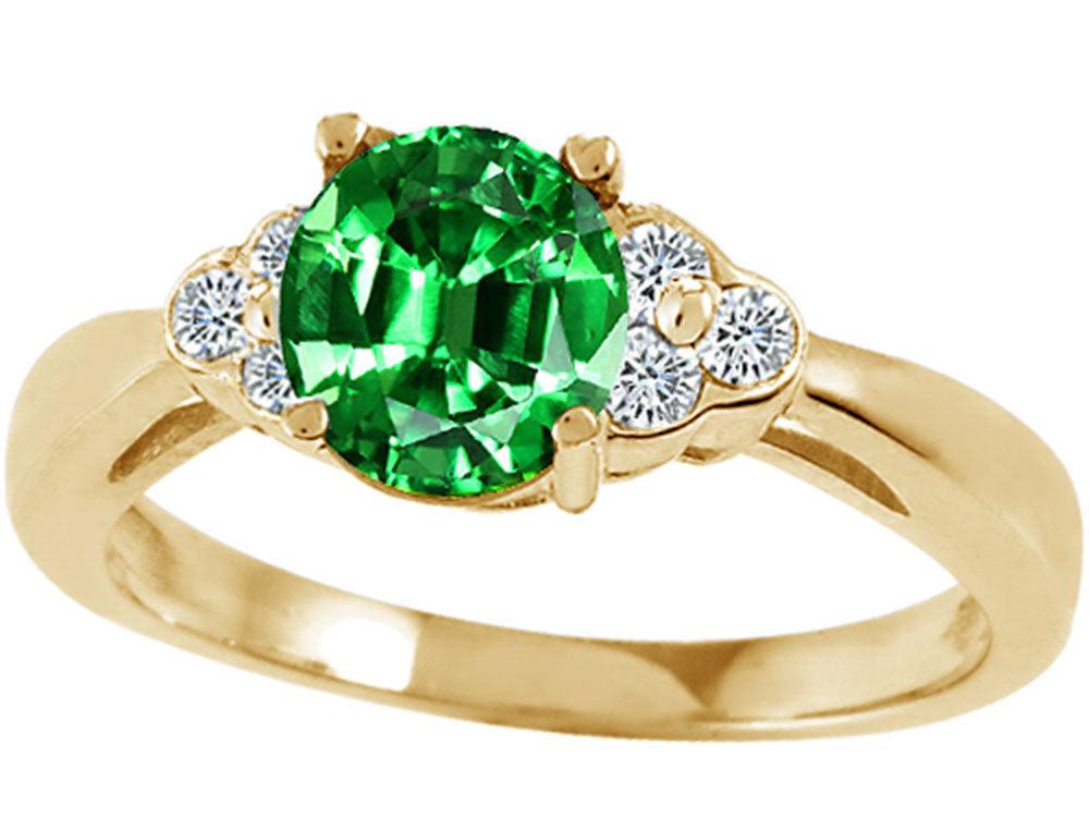Tommaso Design Round 6mm Simulated Emerald And Engagement Ring