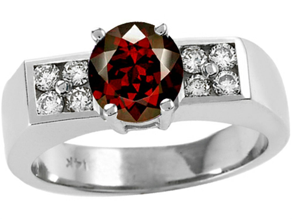 Tommaso Design Round Genuine Garnet Ring
