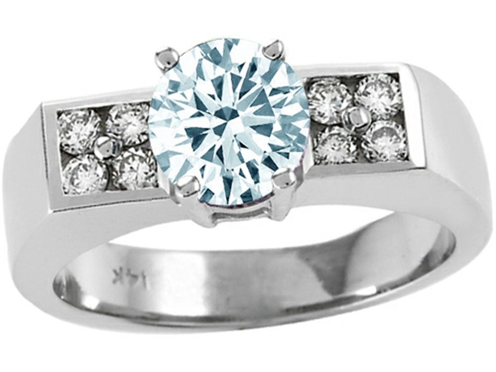 Tommaso Design Genuine Round Aquamarine Ring