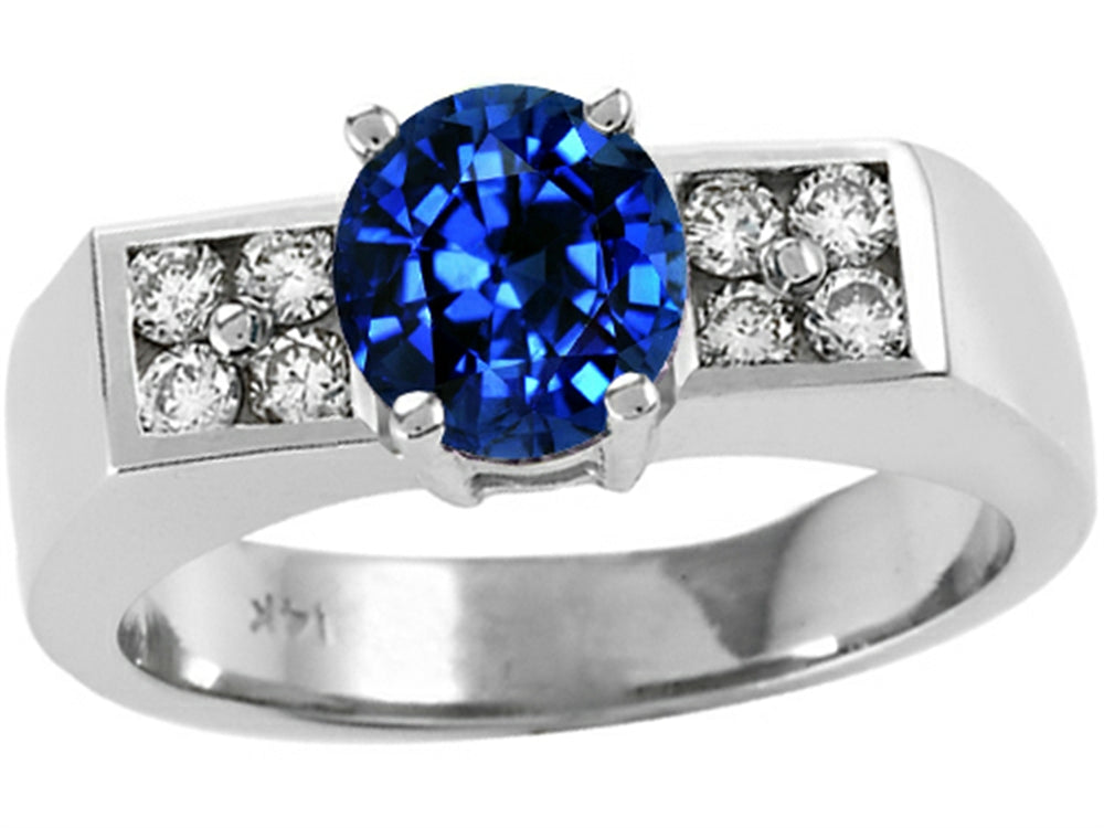 Tommaso Design 7mm Round Created Blue Sapphire Ring