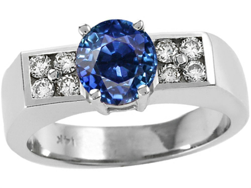 Tommaso Design Round 7mm Created Blue Sapphire Ring