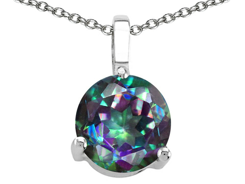 Tommaso Design 7mm Round Rainbow Mystic Topaz Pendant Necklace