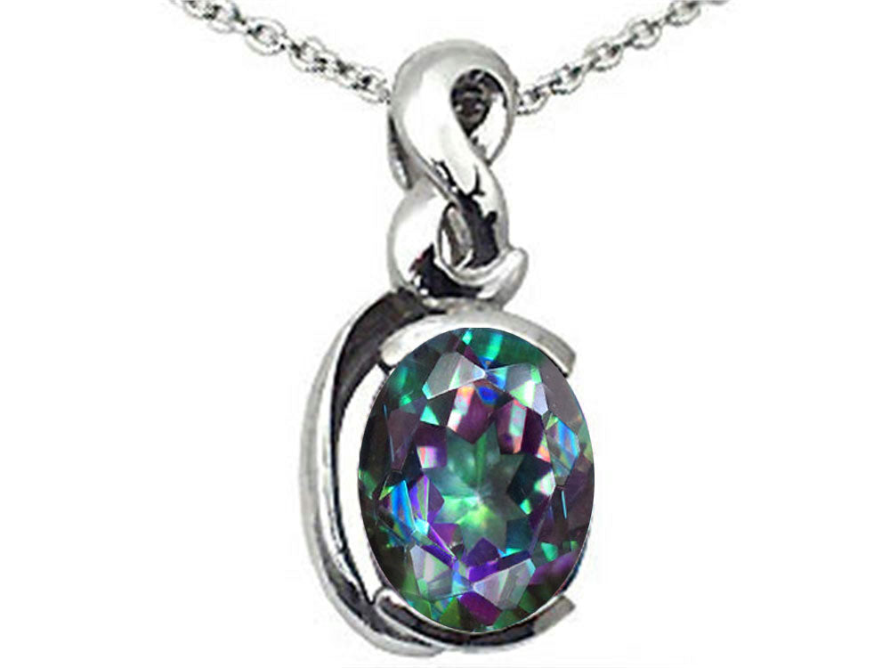 Tommaso Design Oval 9x7mm Rainbow Mystic Topaz Pendant Necklace