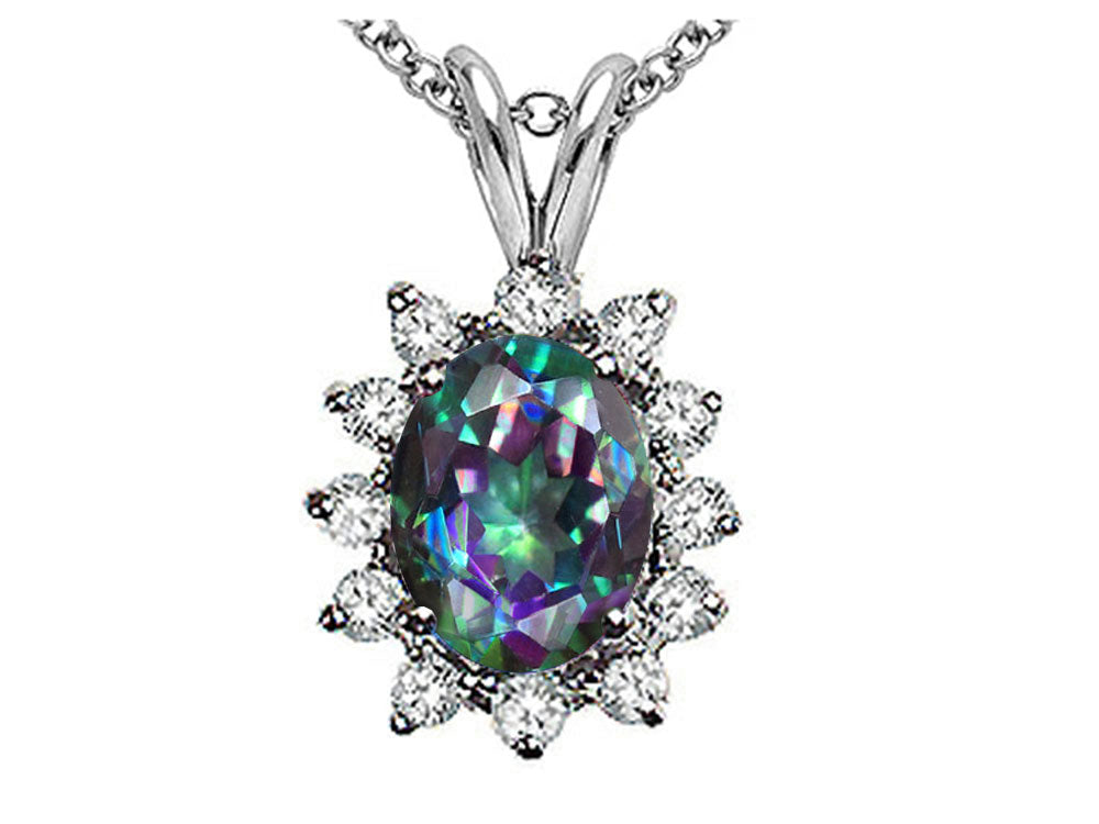 Tommaso Design Oval Rainbow Mystic Topaz Pendant Necklace