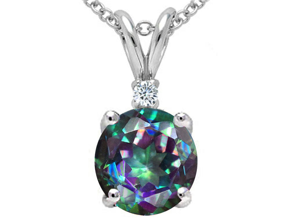 Tommaso Design 7mm Round Rainbow Mystic Topaz Pendant Necklace