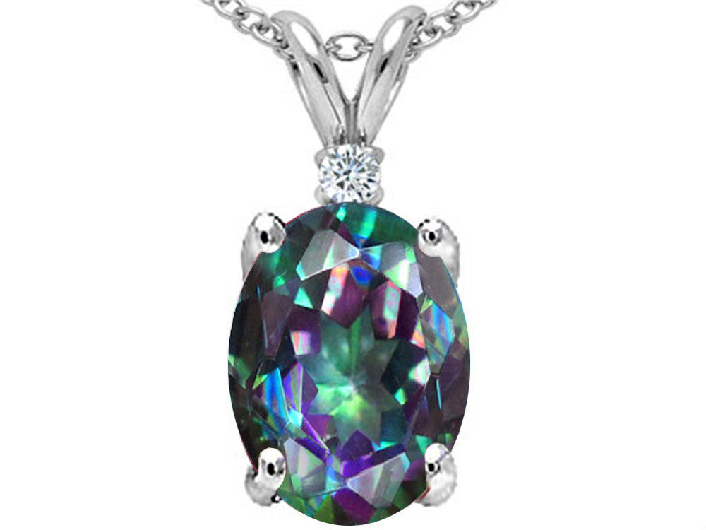 Tommaso Design Oval Rainbow Mystic Topaz Pendant Necklace
