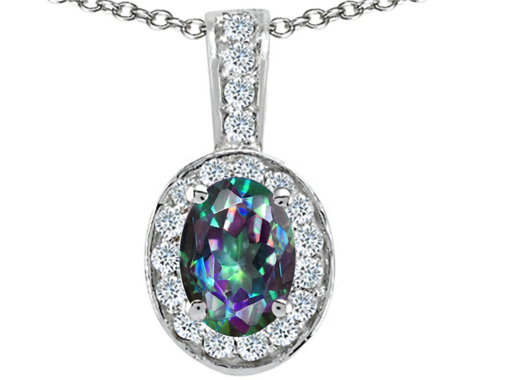 Tommaso Design Oval Rainbow Mystic Topaz Pendant Necklace