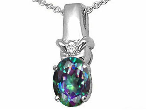 Tommaso Design Oval Rainbow Mystic Topaz Pendant Necklace