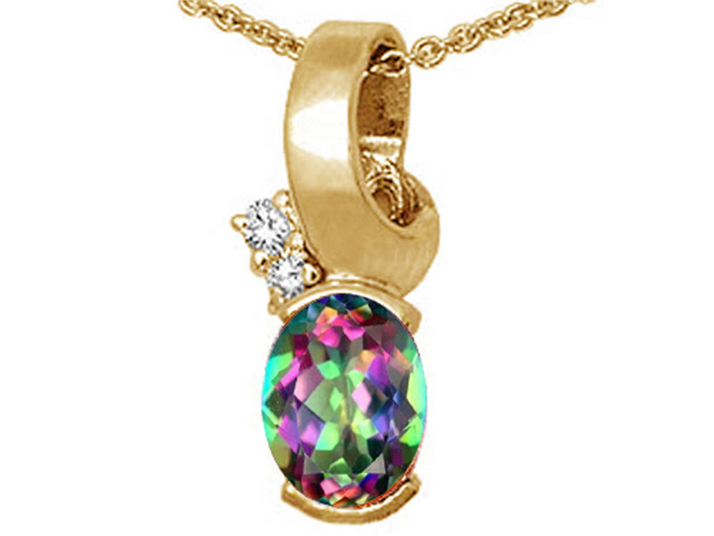 Tommaso Design Oval Rainbow Mystic Topaz Pendant Necklace