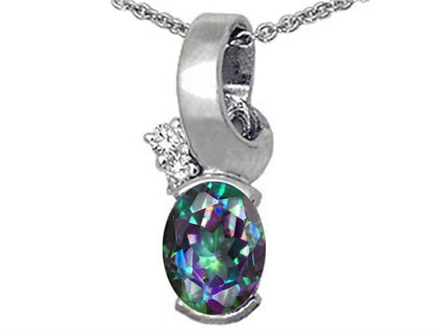 Tommaso Design Oval Rainbow Mystic Topaz Pendant Necklace