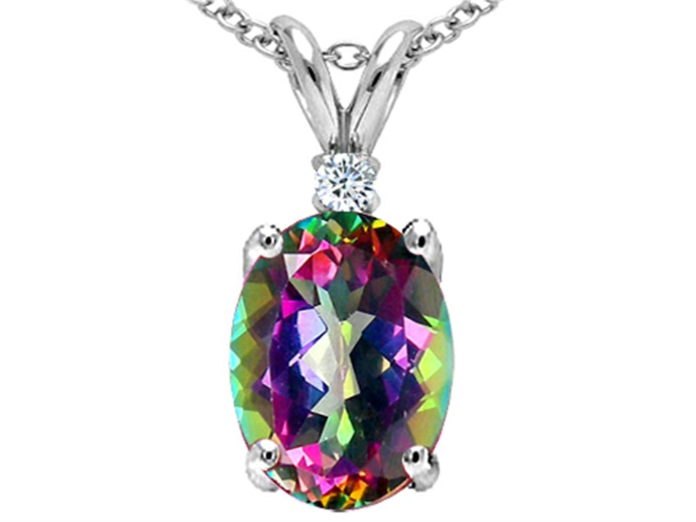 Tommaso Design Oval Rainbow Mystic Topaz Pendant Necklace