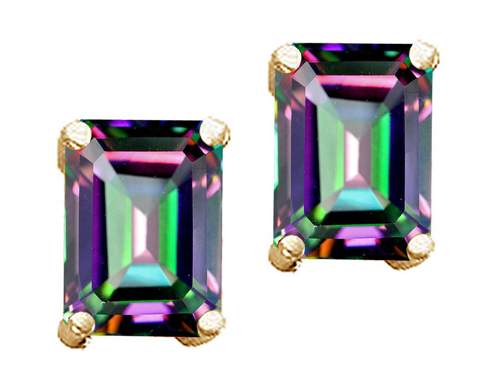 Tommaso Design™ Emerald Cut Rainbow Mystic Topaz Earrings Studs