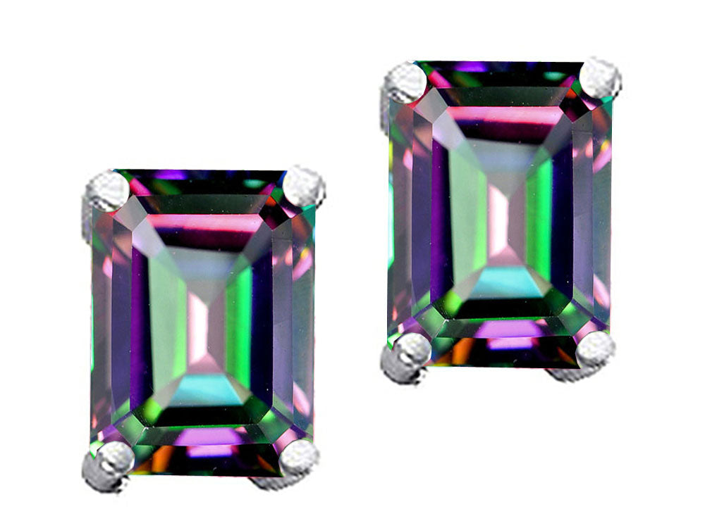 Tommaso Design™ Emerald Cut Rainbow Mystic Topaz Earrings Studs
