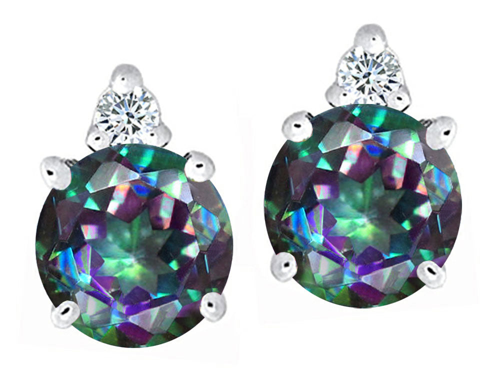 Tommaso Design™ Round 7mm Rainbow Mystic Topaz Earrings Studs